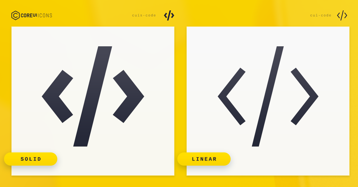 Code Icon · Linear · CoreUI Icons · SVG, JavaScript, TypeScript & Webfont