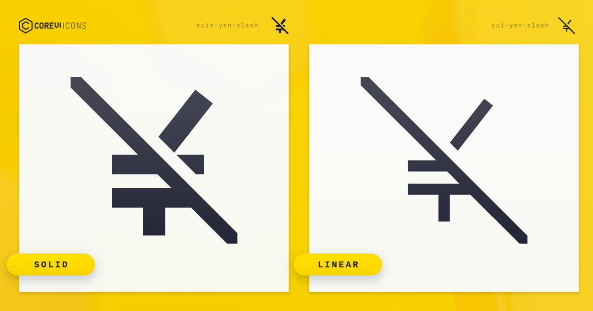 Yen Slash Icon · Solid · CoreUI Icons · SVG, JavaScript, TypeScript ...
