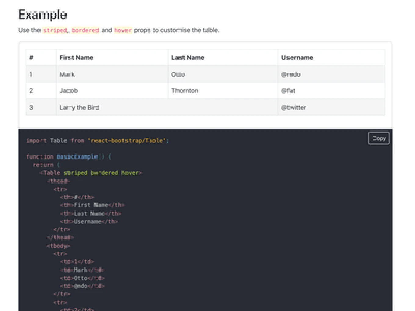 React Bootstrap - React Component Library - Table