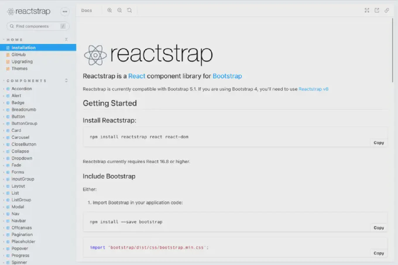 Reactstrap website