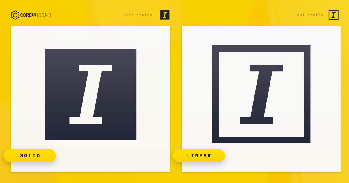 Italic Icon · Solid · CoreUI Icons · SVG, JavaScript, TypeScript & Webfont